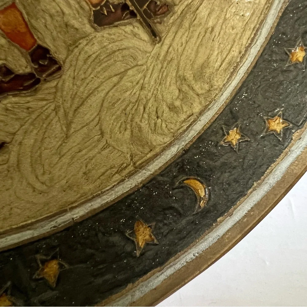 VTG Made in India Enameled Brass Bowl Fruit Bowl Decor Celestial Boho 9.25